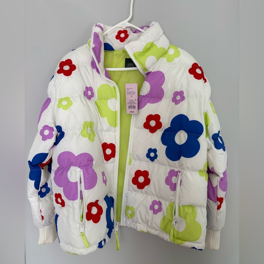 Wild Fable Women’s White Multi Floral Puffer Jacket Size Small